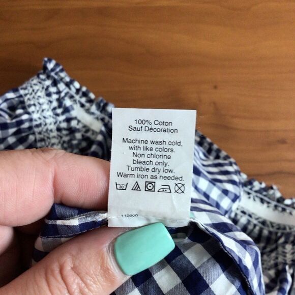 Madewell Smocked Gingham‎ White And Blue Off The Shoulder Top Size Small - Picture 6 of 9